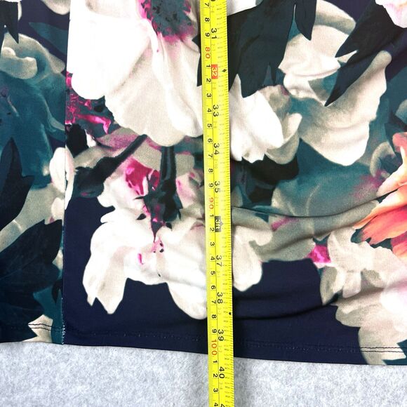 Eliza J Dress Womens 14W Blue Floral Bodycon Ruched Side Sheath Mother Bride - Picture 16 of 16